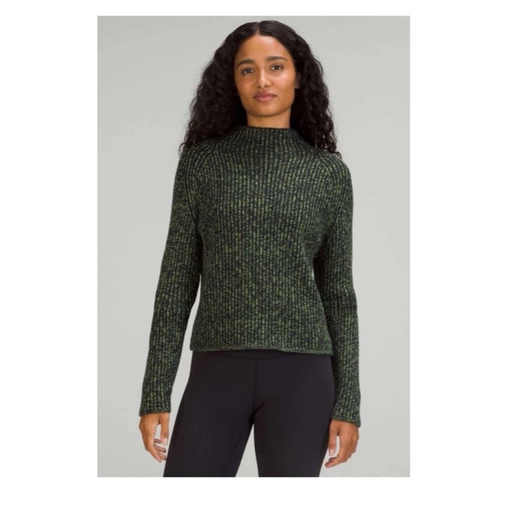 Lululemon Cotton-Cashmere Wool Blend Mock Neck Sweater Green Foliage Black 4